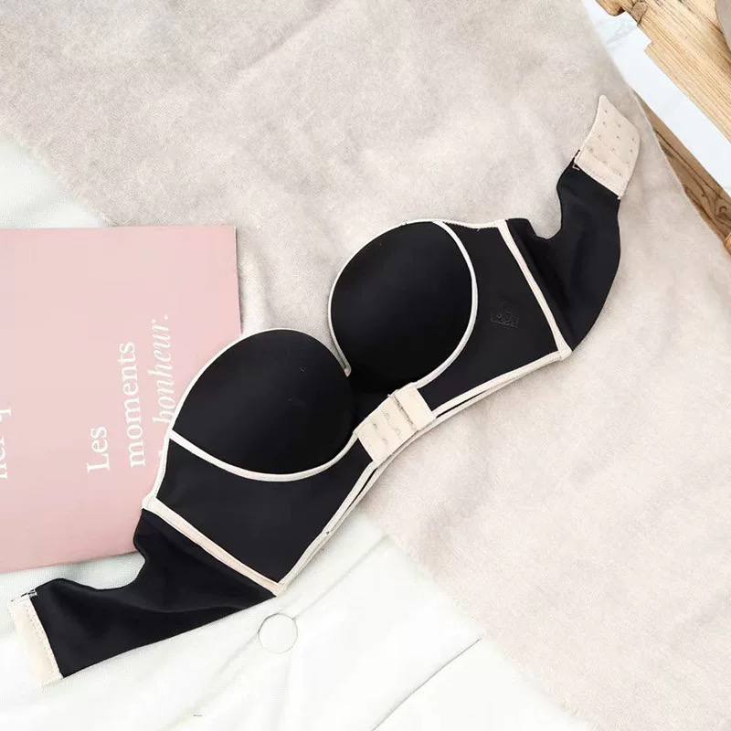 New Design Button Up Front Anti-Skid Breast Pasted Sexy Accumulation Women’s Dress Push-Up Strapless Bra