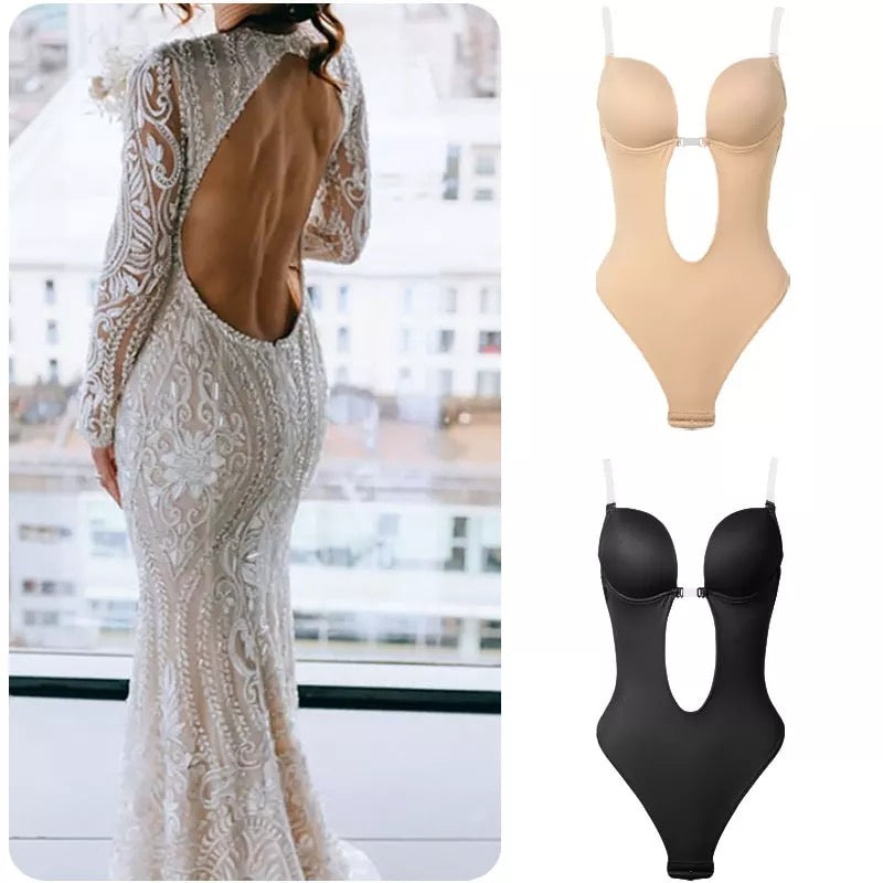 Sexy Full Body-Shaper Bra Women Deep V Convertible Bra Thongs Shape-Wear Backless Invisible Push Up Underwear Slimming Bodysuit