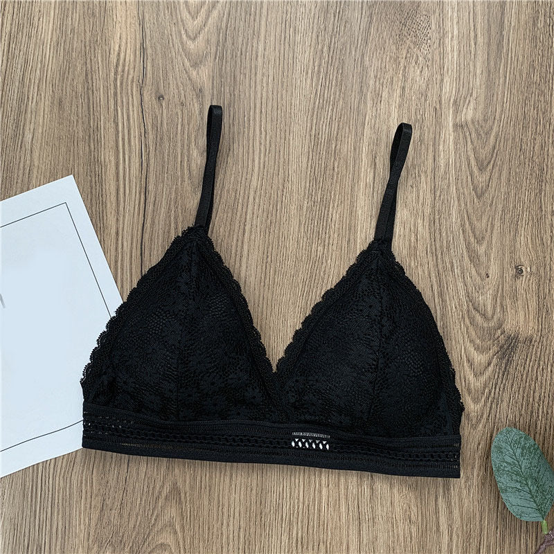 French triangle cup lace bra small chest young women without steel ring  ultra-thin cotton bra
