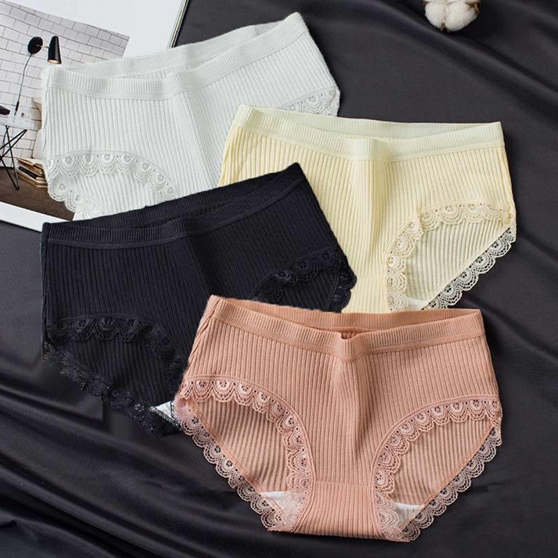 Lace Edge Panties Women's Cotton Crotch Antibacterial, breathable And  Mid-Waist Girls Triangle shorts