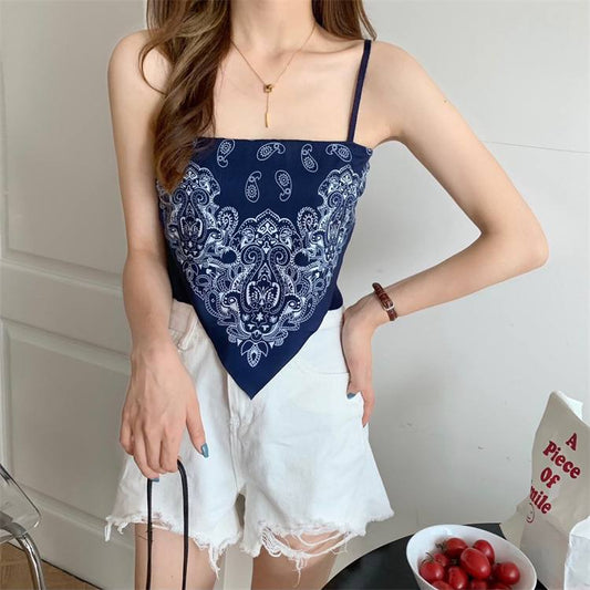 Summer Women Print Small Sling Tops Women Fashion Retro Vest 2022 New All-Match Casual Top