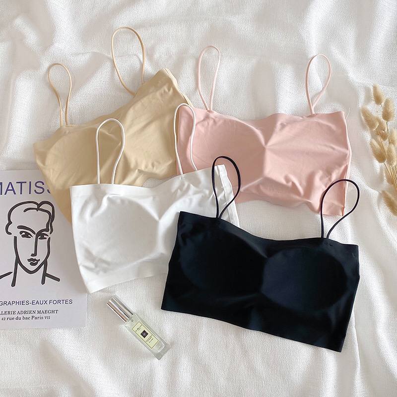 Summer Simple Sling Warp Chest Crop Top Bralette Cute Padded No Wire Bra Breathable Soft Tube Top Bra