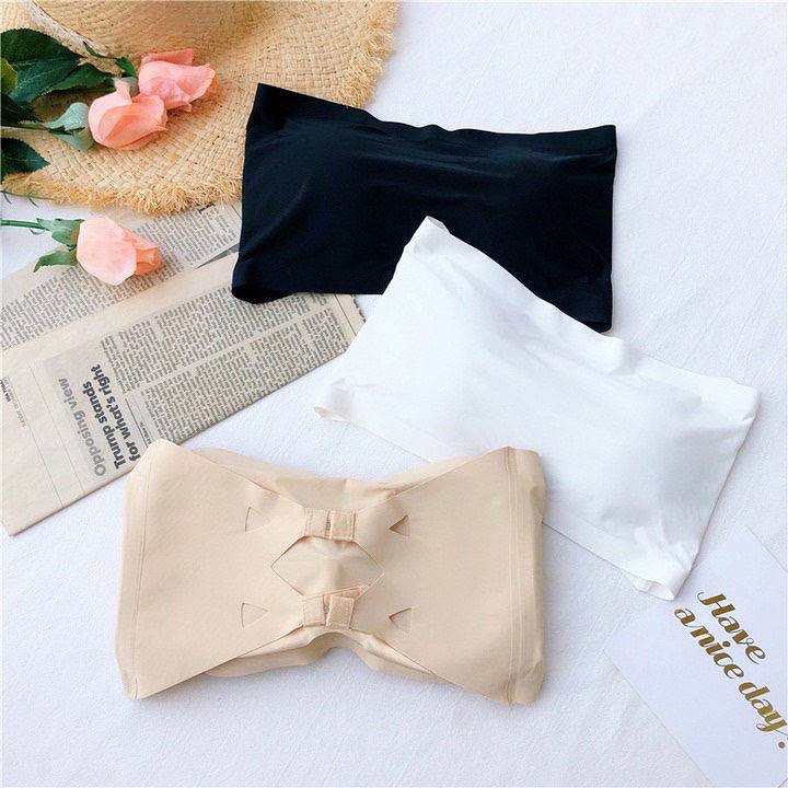 Sexy Ice Silk Seamless Shoulder Warp Gathered Non-slip Beauty Strap Chest Pad Vest Women's Small Breast Tube Top Underwear