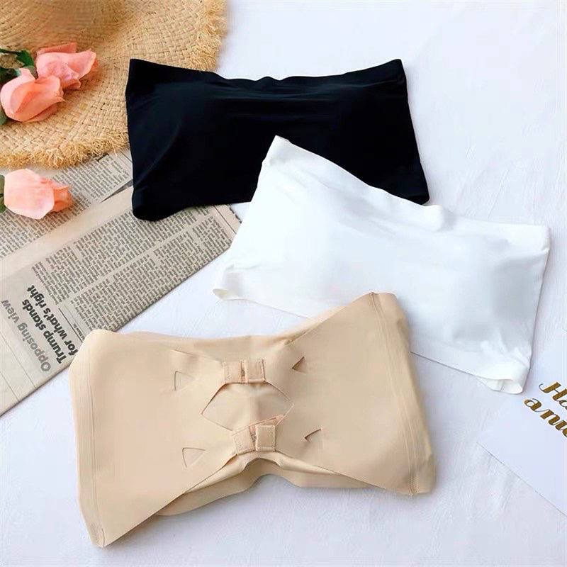 Sexy Ice Silk Seamless Shoulder Warp Gathered Non-slip Beauty Strap Chest Pad Vest Women's Small Breast Tube Top Underwear