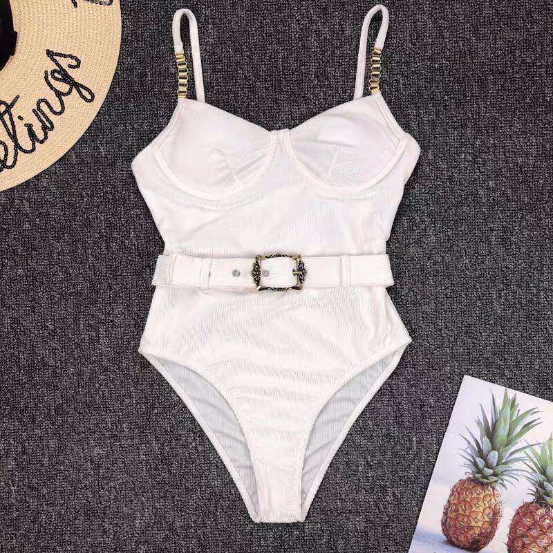 2022 Push-up One Piece Swimsuit Women Belt Swimwear Solid Summer Beach Wear Sexy Bathing Suit Slimming Velvet Bodysuit