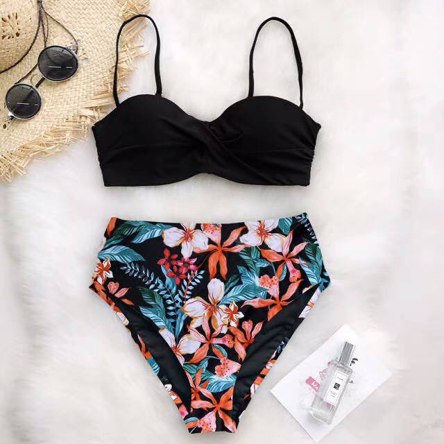 2022 Sexy Leaf Print Bikini Female Swimsuit Women Swimwear Thongs Push Up Bikinis Set High Waist Swimming Suits For Bathing Suit