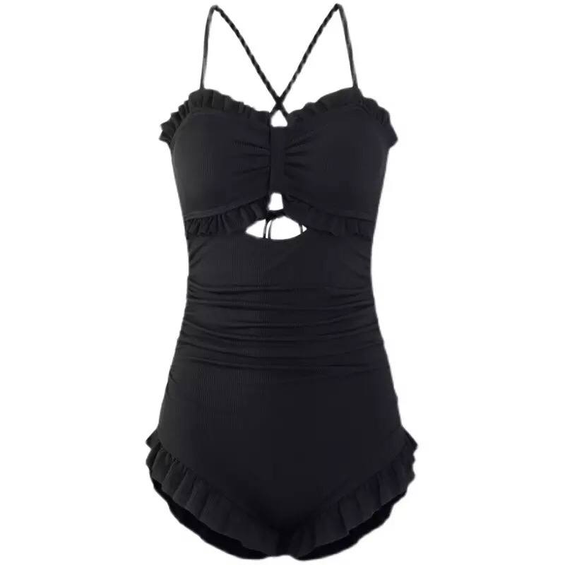 Women One Piece Swimsuit With Lace Cover Korean Fashion Summer Beach Wear Padded Push-up Bath Suit