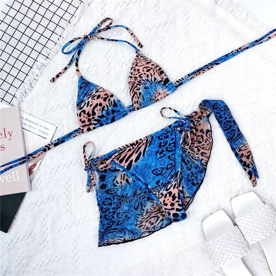 Women Swimwear Female Swimsuit Three Pieces Bikini Set Bather Bathing Suit Swim Lady Sexy Leopard Bikini