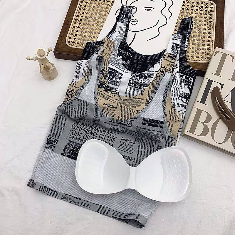 High Quality Daily Seamless Sleep Underwear U-back Tank Top Bra One Piece Vest Ice Silk Bra