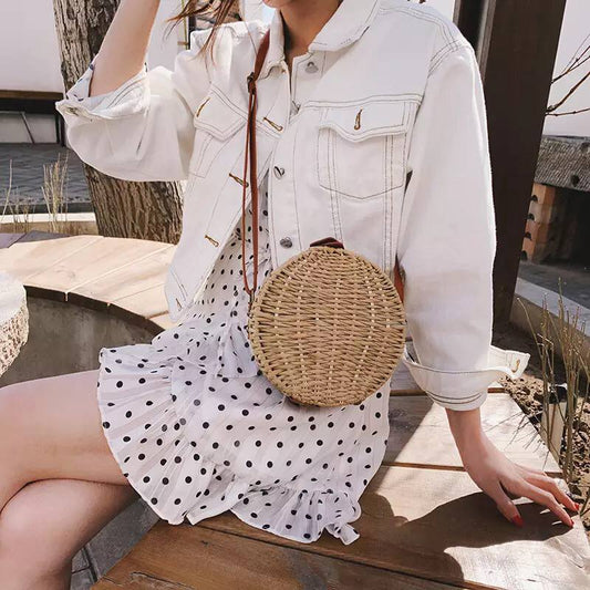 Round Box Rattan Bags For Women Handmade Woven Straw Shoulder Bags Wicker Cross body Bag Summer Beach Bag